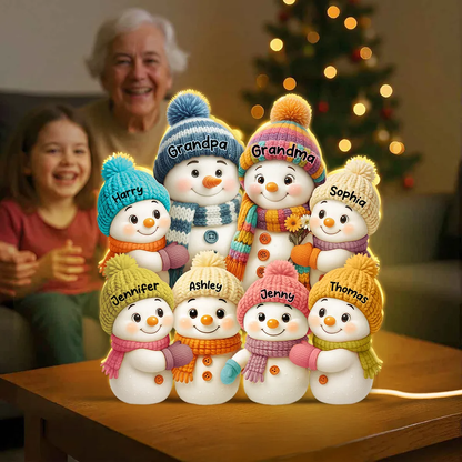 3D Effect Snowman Grandma Grandpa and Grandkids Personalized Light Box - Christmas Gift for Family, Grandma, Grandpa