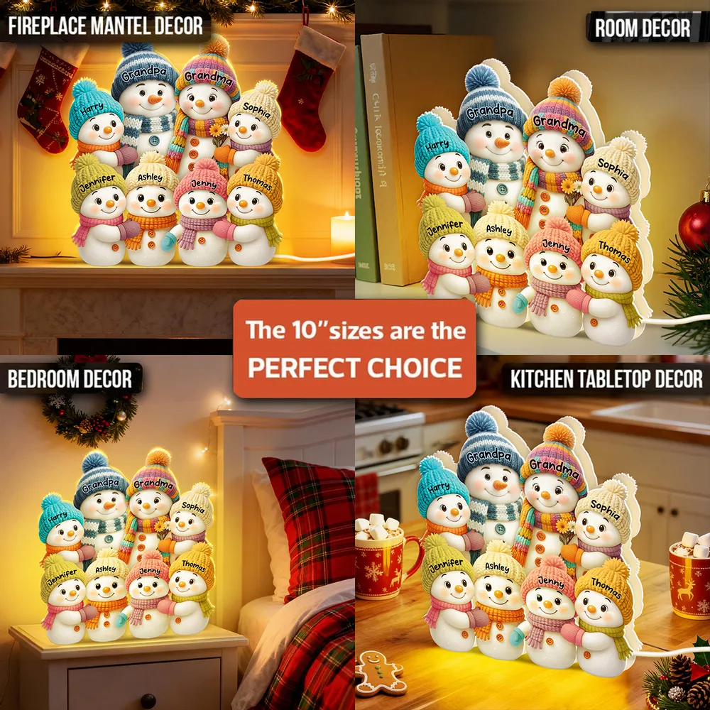3D Effect Snowman Grandma Grandpa and Grandkids Personalized Light Box - Christmas Gift for Family, Grandma, Grandpa