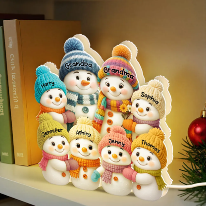3D Effect Snowman Grandma Grandpa and Grandkids Personalized Light Box - Christmas Gift for Family, Grandma, Grandpa