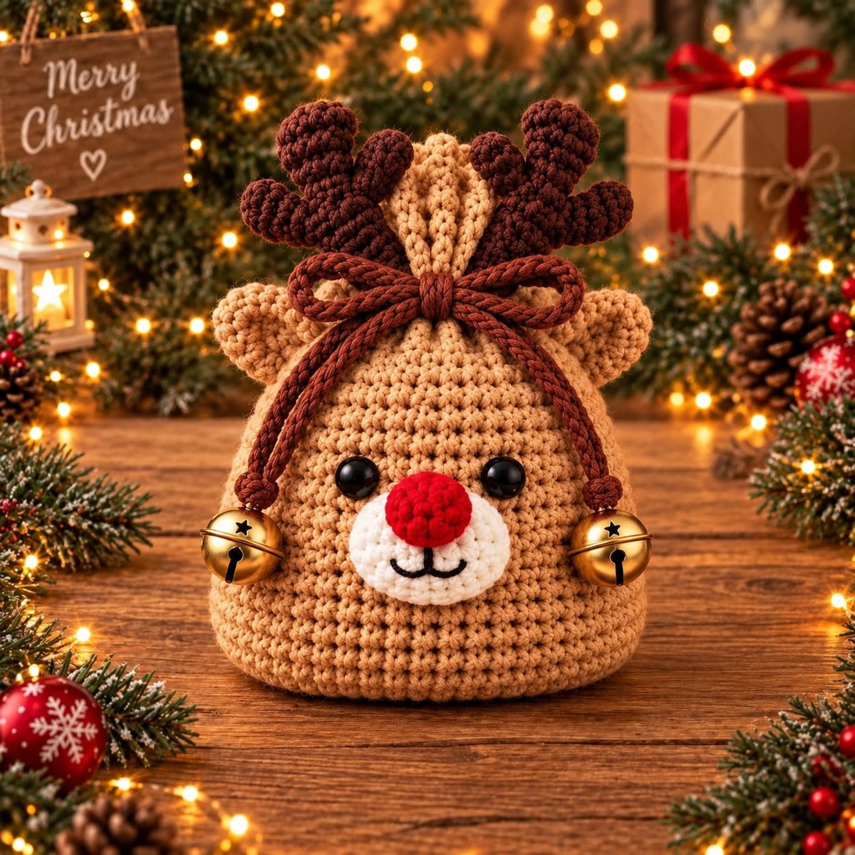 🎄 Christmas Crochet Character Gift Pouch | Reusable Drawstring Gift Bag — 12 Festive Designs
