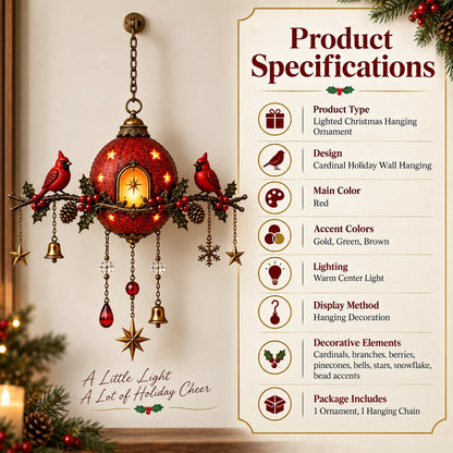 🐦❤️Illuminated Red Cardinal Christmas Ornament – Festive wall decoration with warm light✨