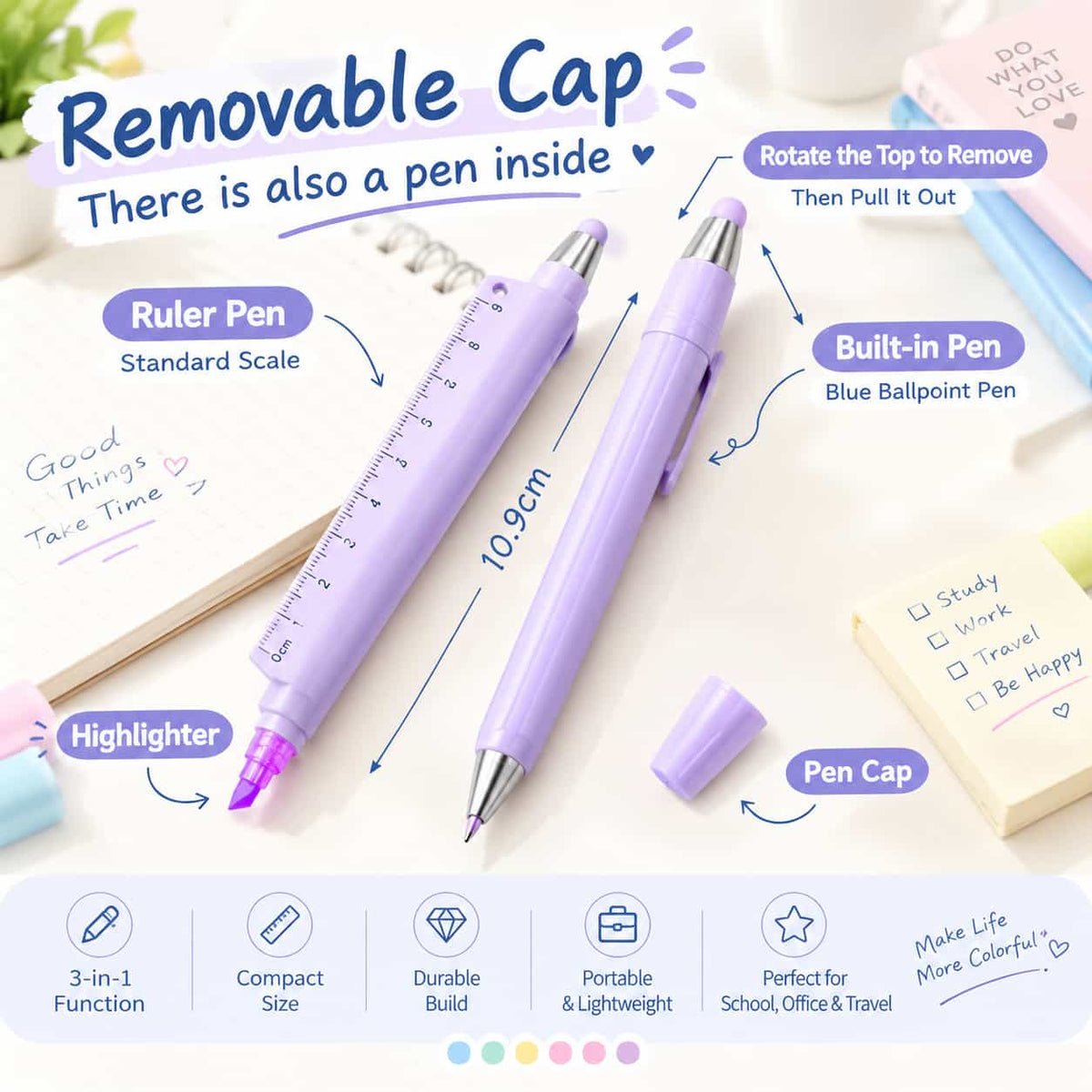 ✍️5-in-1 Multifunction Ruler Stylus Pen – 0.5mm Writing & Marker Tool