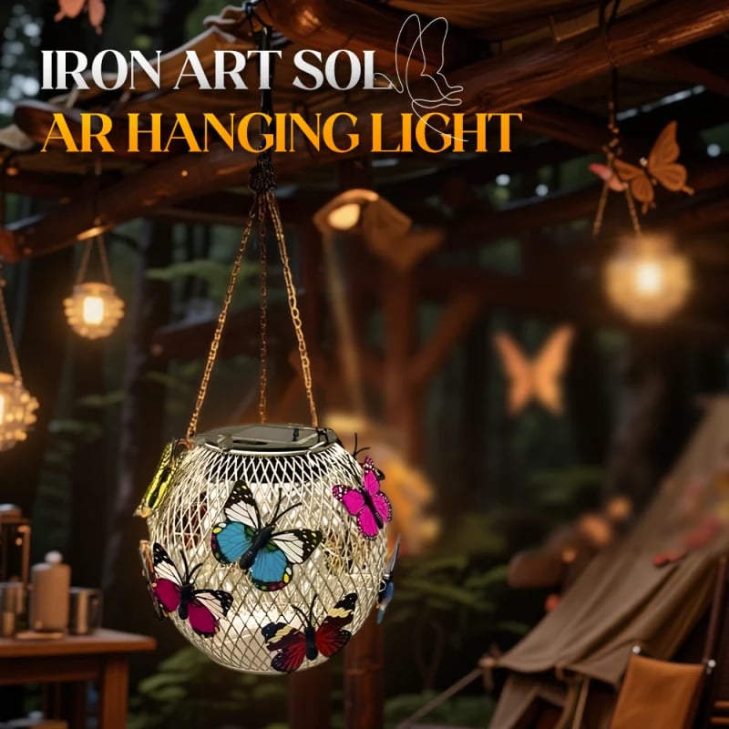 Solar Garden Pendant Light | Handcrafted Iron Art Lantern for Magical Outdoor Ambiance