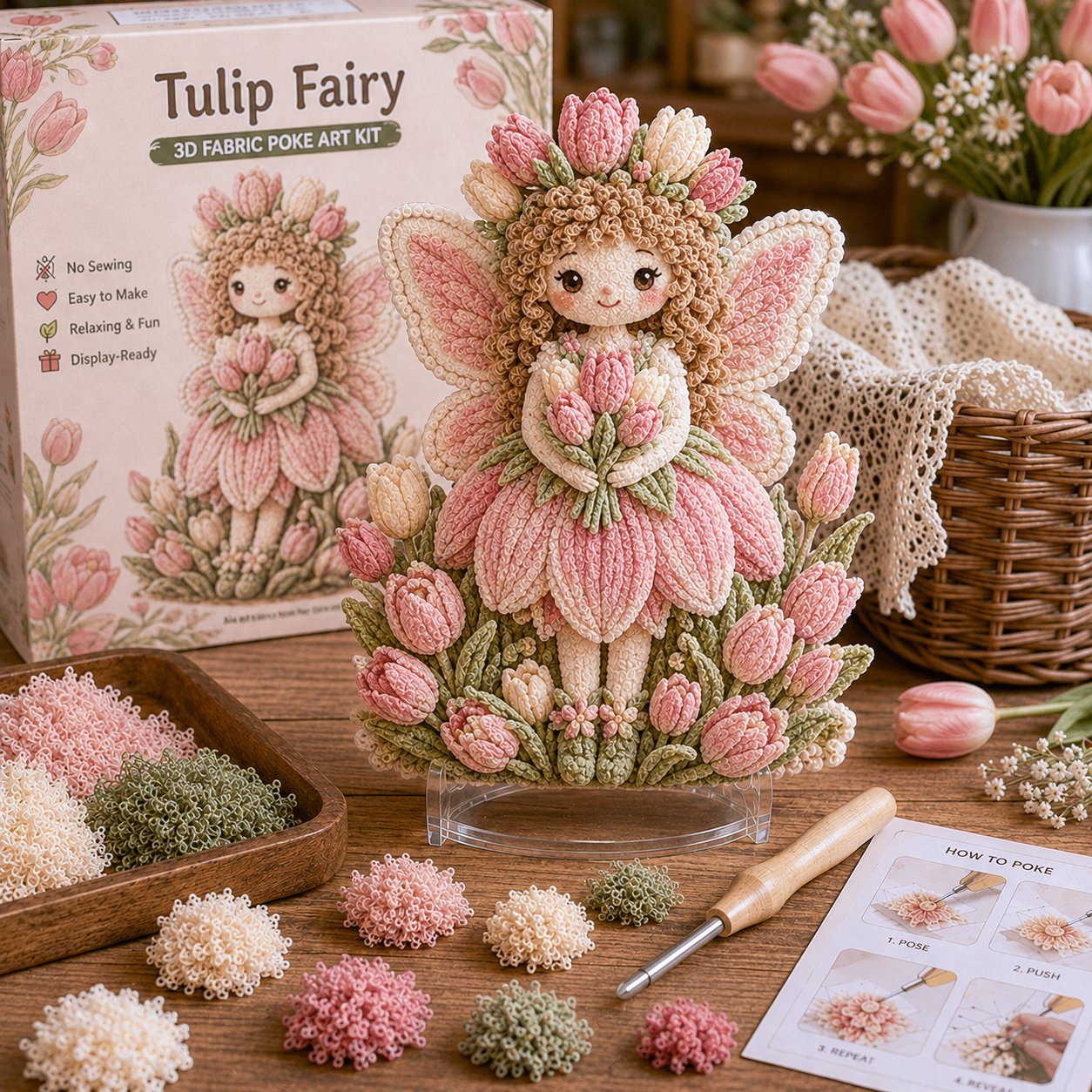 🔥 LAST DAY 49% OFF – 🌸🧚‍♀️ Flower Fairy 3D Fabric Poke Art Kit | No-Sew Fluffy Fabric Craft with Raised Floral Texture & Display-Ready Fairy Decor ✨
