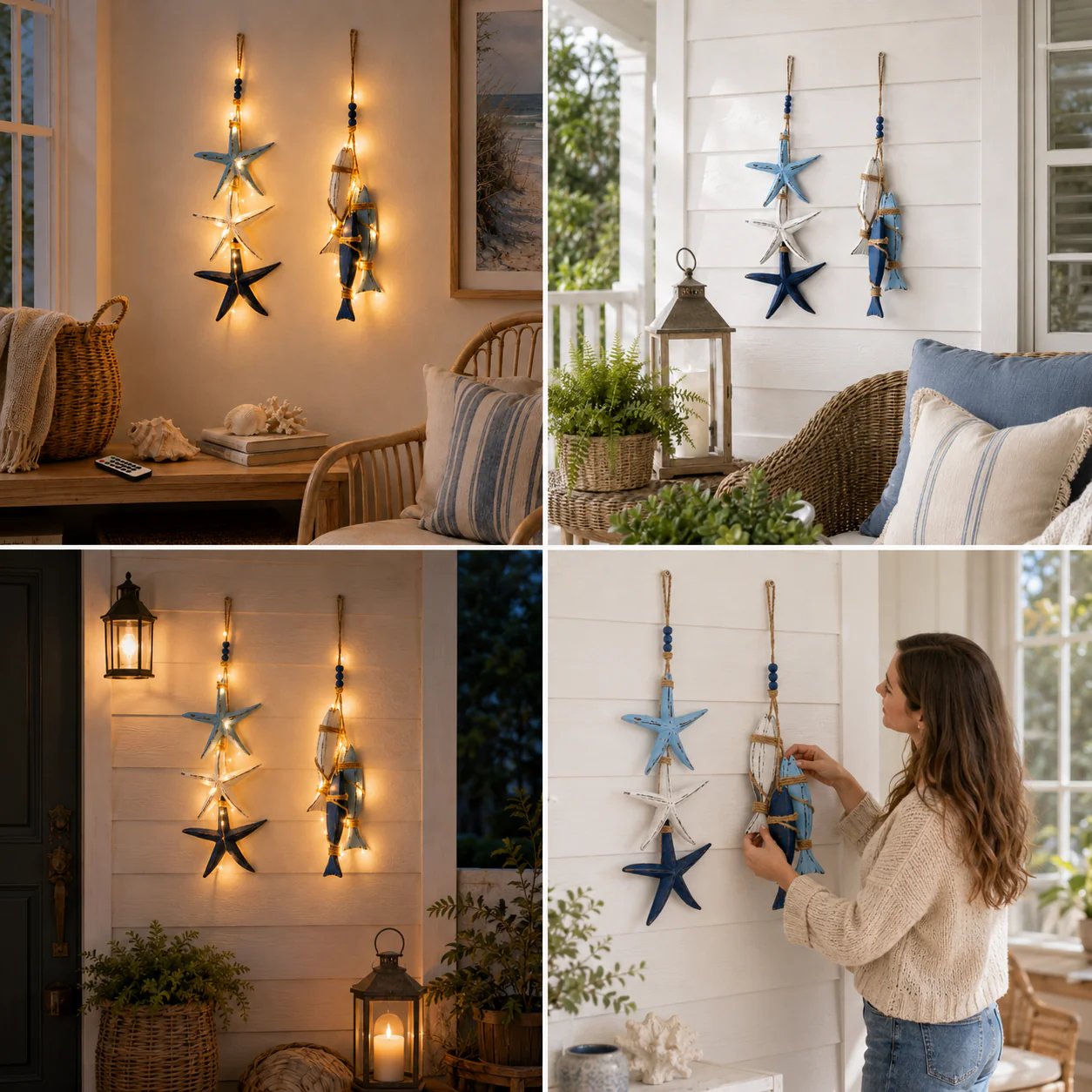 ⭐2026 PROMO CHAUDE🐟🌊Décoration lumineuse murale étoile de mer et poisson en bois style marin