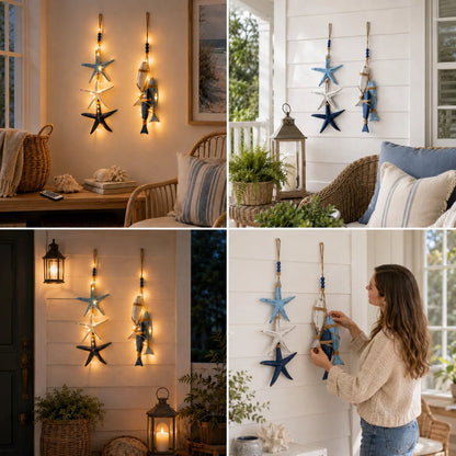 ⭐2026 PROMO CHAUDE🐟🌊Décoration lumineuse murale étoile de mer et poisson en bois style marin