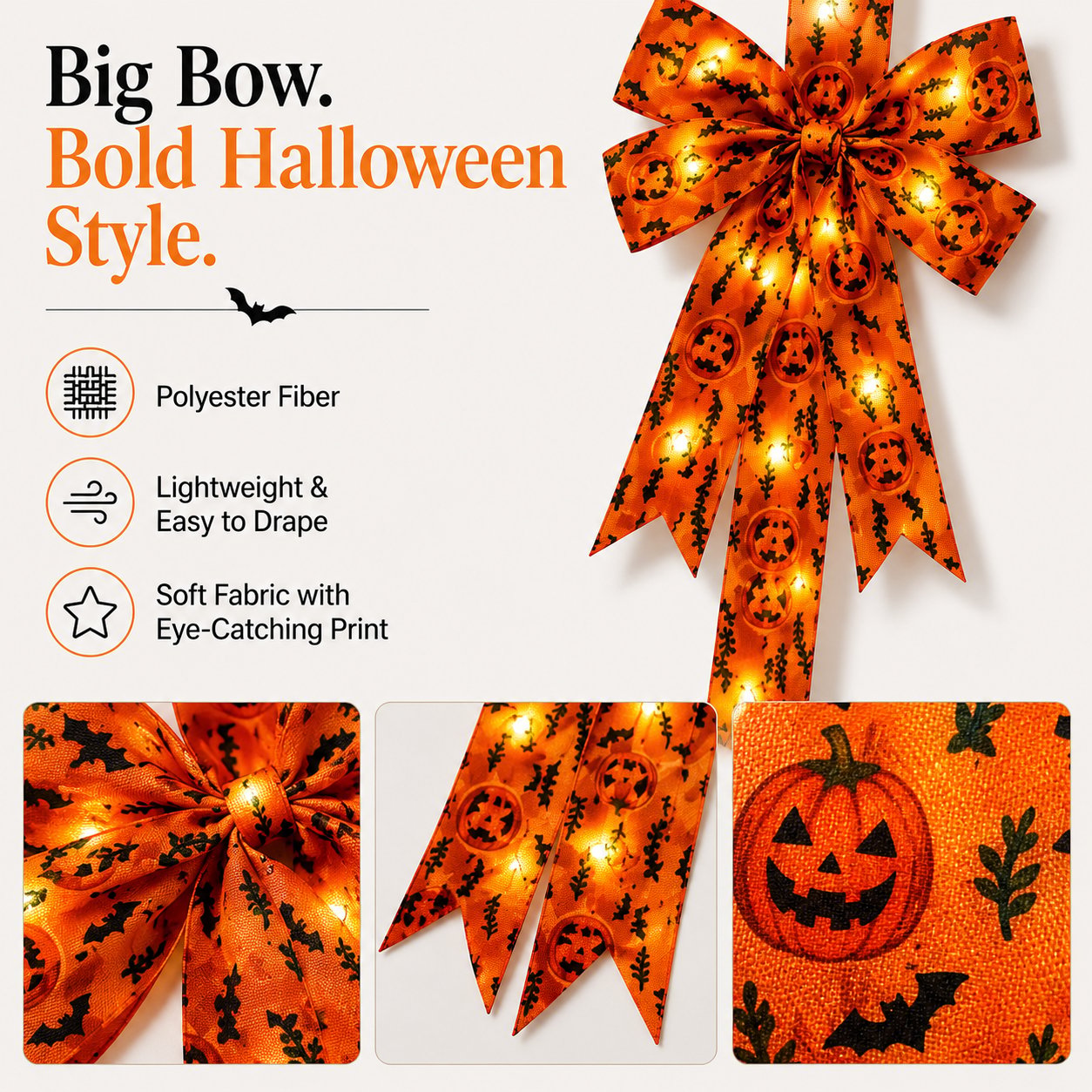 Halloween Cabinet Door Bow Ribbon Decorations - Oversized Pumpkin & Skull Wraps