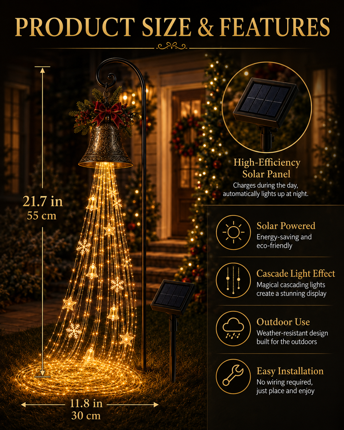 🔥Hot Sale 40% OFF🎄 Christmas Bell Cascade Solar Yard Light✨