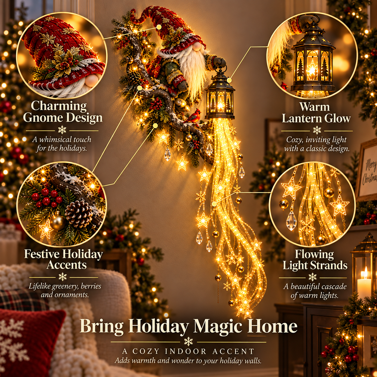 ✨ Last Day 49% OFF✨🎄✨ Gnome Lanternfall Wall Light™ – Long Cascading Christmas Wall Decor 🏮