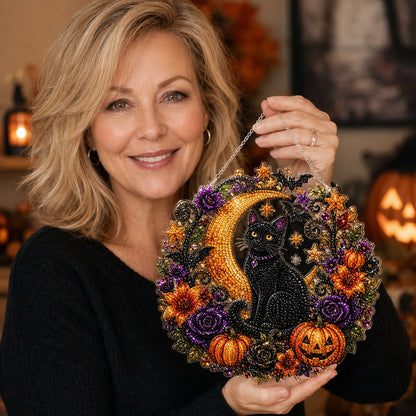 🎃🐈Halloween Black Cat Moon Diamond Art Hanging Ornament Kit