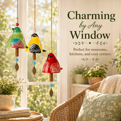 🐦Hand-Painted Resin Bird Wind Chime, Colorful Folk Art Garden Hanging Decor