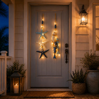 ⭐2026 PROMO CHAUDE🐟🌊Décoration lumineuse murale étoile de mer et poisson en bois style marin