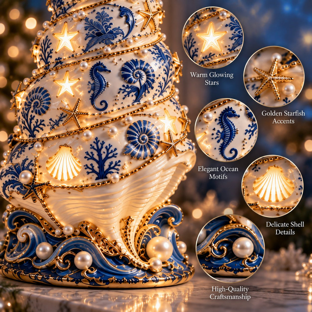 🌊 Coastal Christmas Seashell Tree Projection Lamp✨