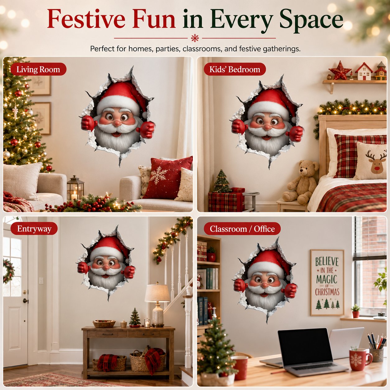 🔥Last Day 50% OFF-Creative 3D Christmas Santa Wall Sticker