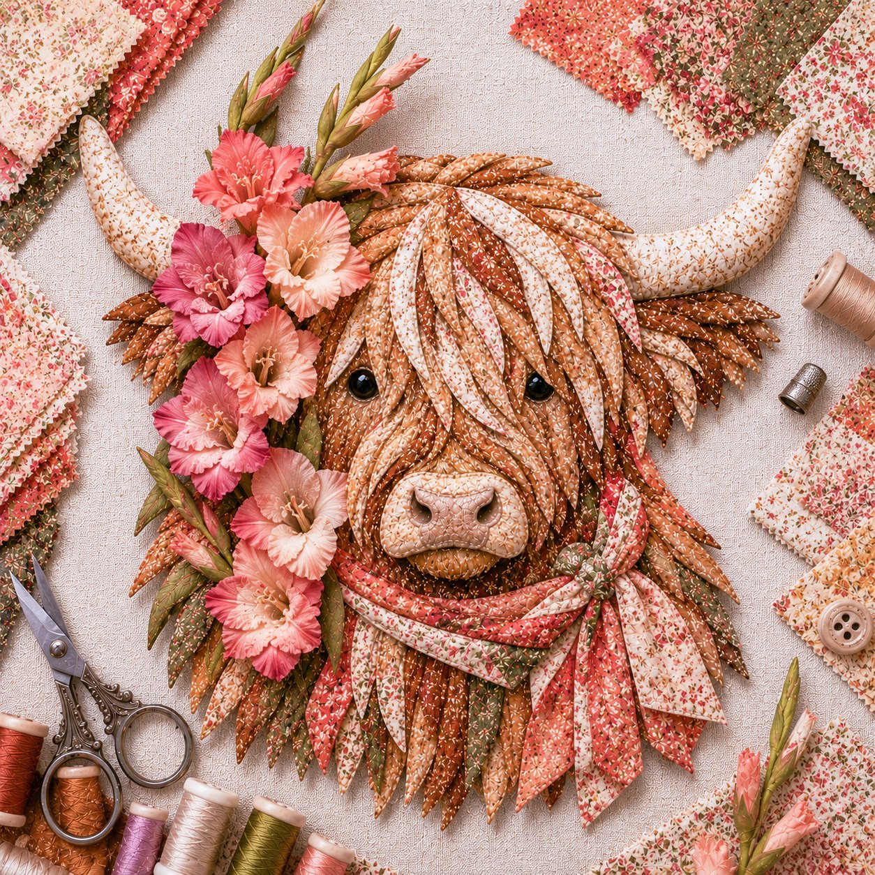 🔥LAST DAY 50% OFF - 🌸Birth Flower Highland Cow Fabric Art DIY Kit – A Handmade Keepsake You Create with Love