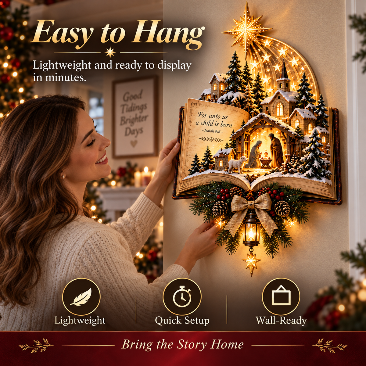 ✨Last Day 49% OFF✨✝️ A Story That Still Shines™ – Lighted Nativity Christmas Wall Decor✨🎄