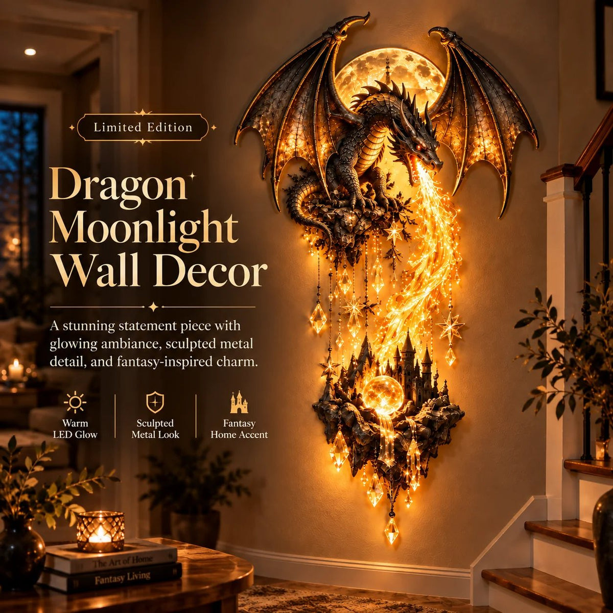 🔥Buy 2 Get 20% OFF🔥🐉 Dragonfire Moonlight Wall Lamp | Enchanted Fantasy Castle Decor ✨