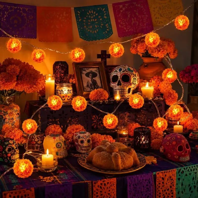 🎃Halloween Early Sale🎃🌼 Mexican Marigold Flower String Lights