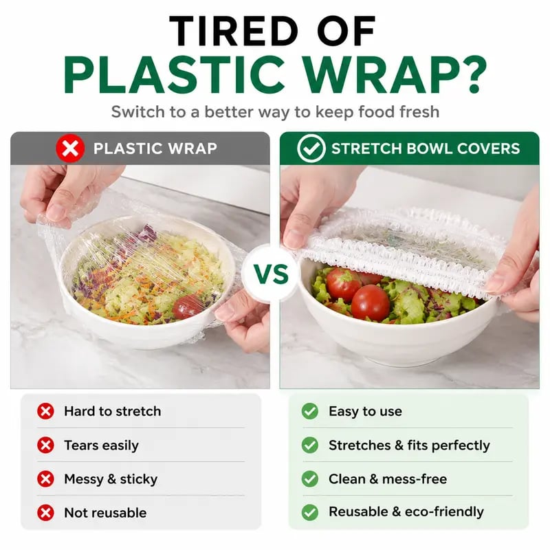 🥗 Disposable Stretch Food Covers for Bowls & Plates – Food-Grade, BPA-Free & Non-Toxic PE Material