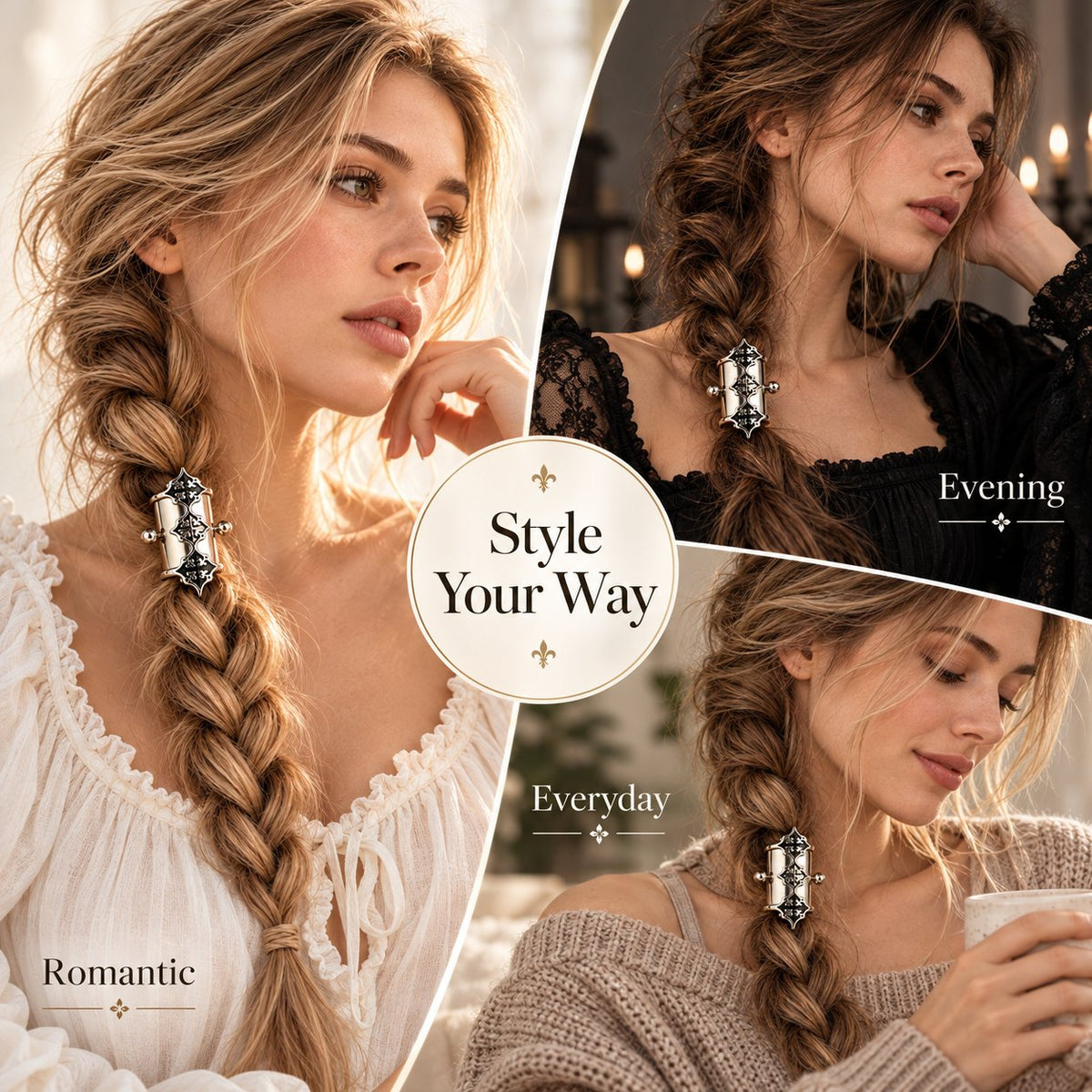 Handmade White Bronze Braid Cuffs — A Little Armor for Your Hair