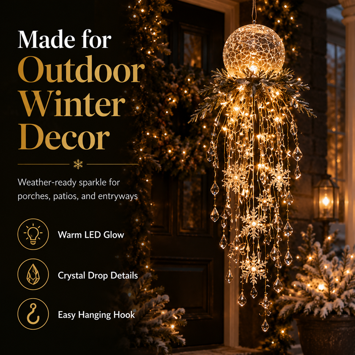 Crystal Cascade Christmas Light™ – Hanging Snowflake & Crystal LED Porch Décor ✨❄️