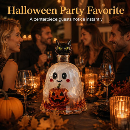 👻🐈‍⬛ Ghost Pumpkin Halloween Decanter 🎃 Spooky Glass Whiskey Bottle