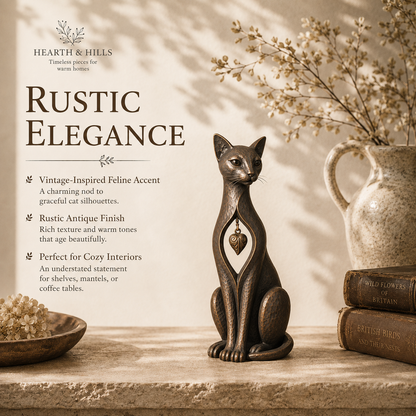 Last day 50% OFF🐱Heritage Heart Sphynx Sculpture – Vintage Iron Cat Accent for Timeless Interiors