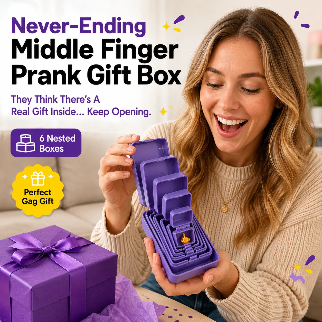 ⏳ Last Day 49% OFF – 😂 Never-Ending Prank Gift Box | Endless Nested Surprise Boxes with Hilarious Final Reveal for White Elephant, Parties & Funny Gifts 🎁