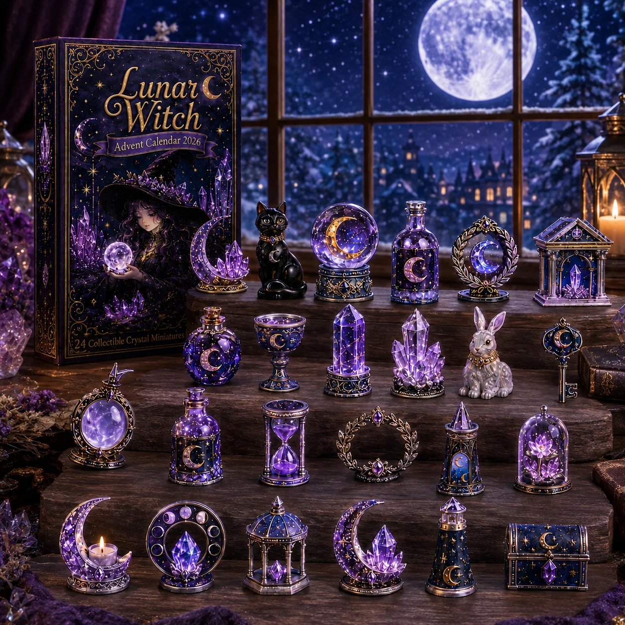 🔮Lunar Witch Advent Calendar 2026 – 24 Enchanted Crystal Miniatures for a Magical Moonlit Countdown