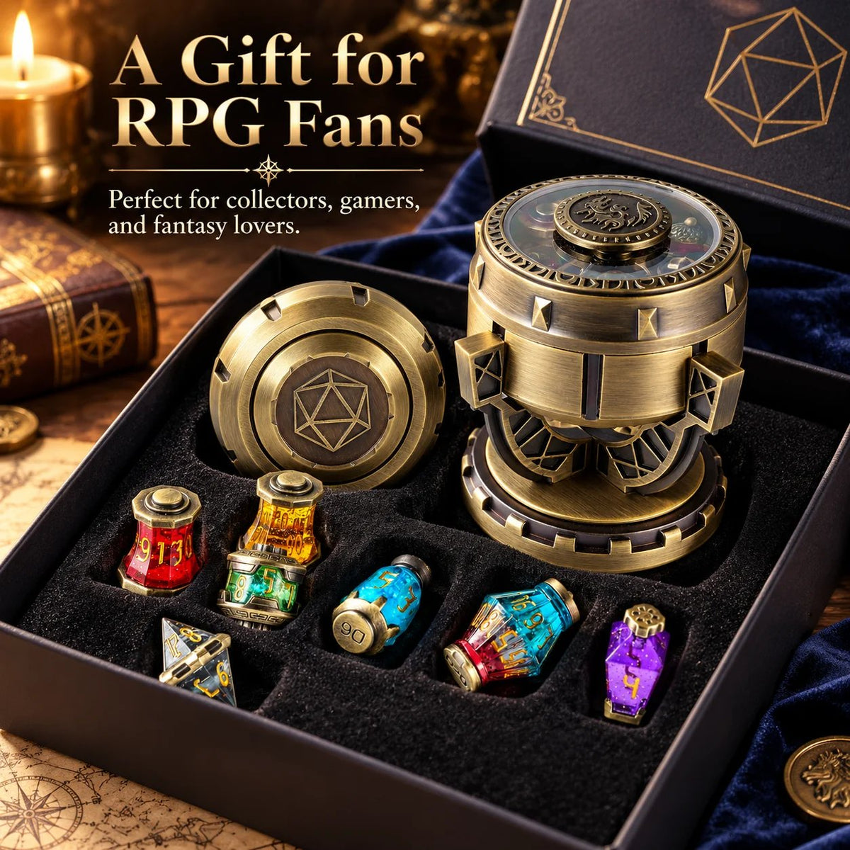 ⚗️ Alchemist DND Dice Set | 7-Piece Metal RPG Dice with Potion-Inspired Design & Collector Chalice 🎲