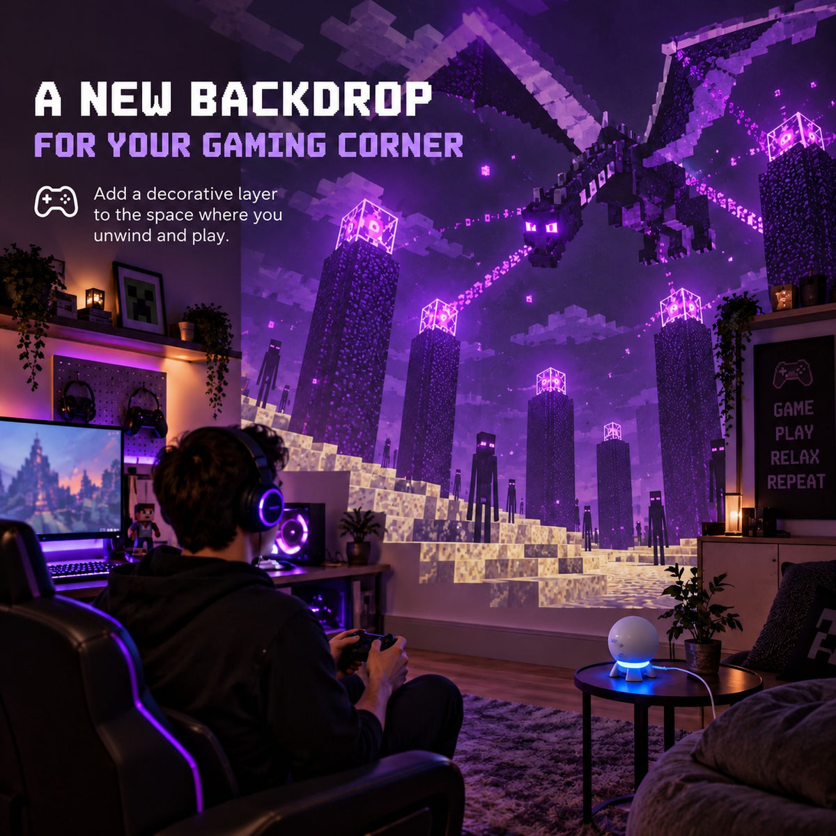 Pixel fantasy projection adding atmosphere to a gaming corner