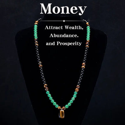✨ Money Attraction Necklace With GreenAventurine & Tiger Eye Pendant Healing Crystal Stone