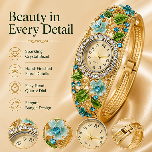 Ensemble montre et bijoux assortis en cristal floral élégant pour femme