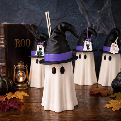 Halloween Ghost Can Holder with Witch Hat – 12 oz