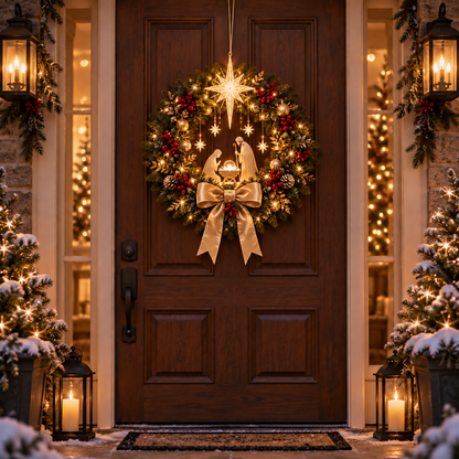✨LAST DAY 50% OFF✨ Lighted Nativity Christmas Wreath – Bethlehem Star Front Door Decor🎄