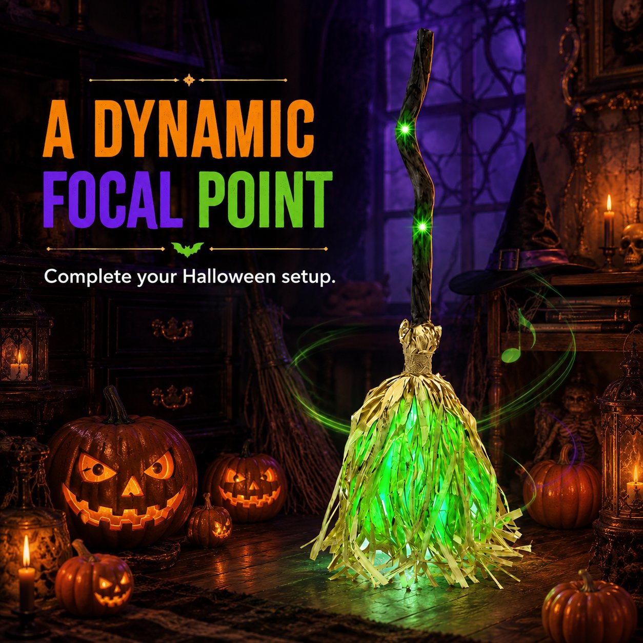 Magic Dancing Witch Broom – Animated Halloween Decor