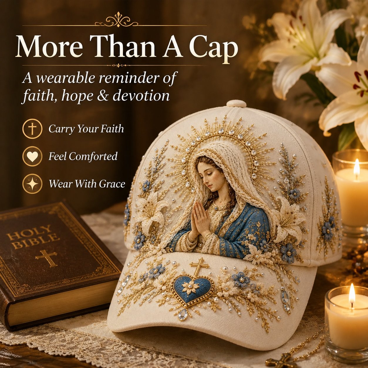 🔥 Last Day 49% OFF - ❤️ Sacred Faith Embroidered Baseball Cap | 3D Raised Christian Design, Unisex Comfortable Adjustable Hat for Church, Outdoor Walks & Daily Wear ✝️✨