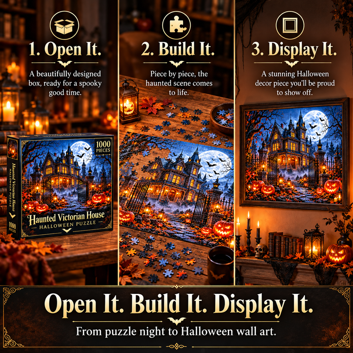 🦇 Haunted Victorian House Puzzle – Build the Fright, Frame the Memory