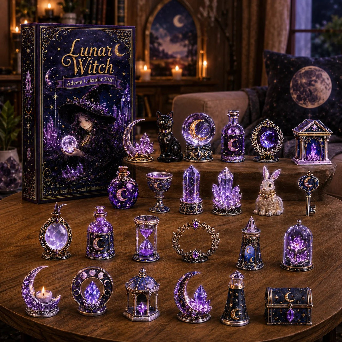 🔮Lunar Witch Advent Calendar 2026 – 24 Enchanted Crystal Miniatures for a Magical Moonlit Countdown