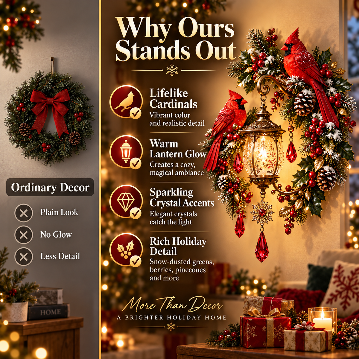 🔥Last Day 49% OFF🔥Cardinal Christmas Lantern Glow™ – Lighted Holiday Wall Decor