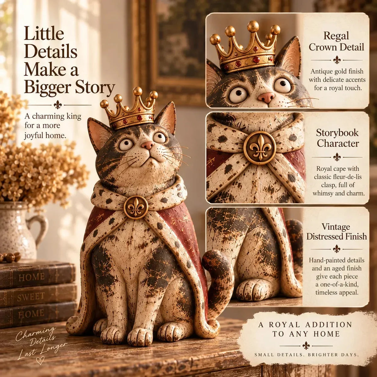 👑 Medieval Cat Court Figurines | 5 Vintage-Inspired Royal Characters for Shelves, Mantels & Cat Collectors 🐈