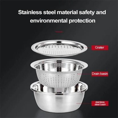 📢📢50% OFF !! ⏰🥬 Slice, Grate & Julienne in Minutes! Multi-Function Stainless Steel Vegetable Prep Bowl for Easy Cooking