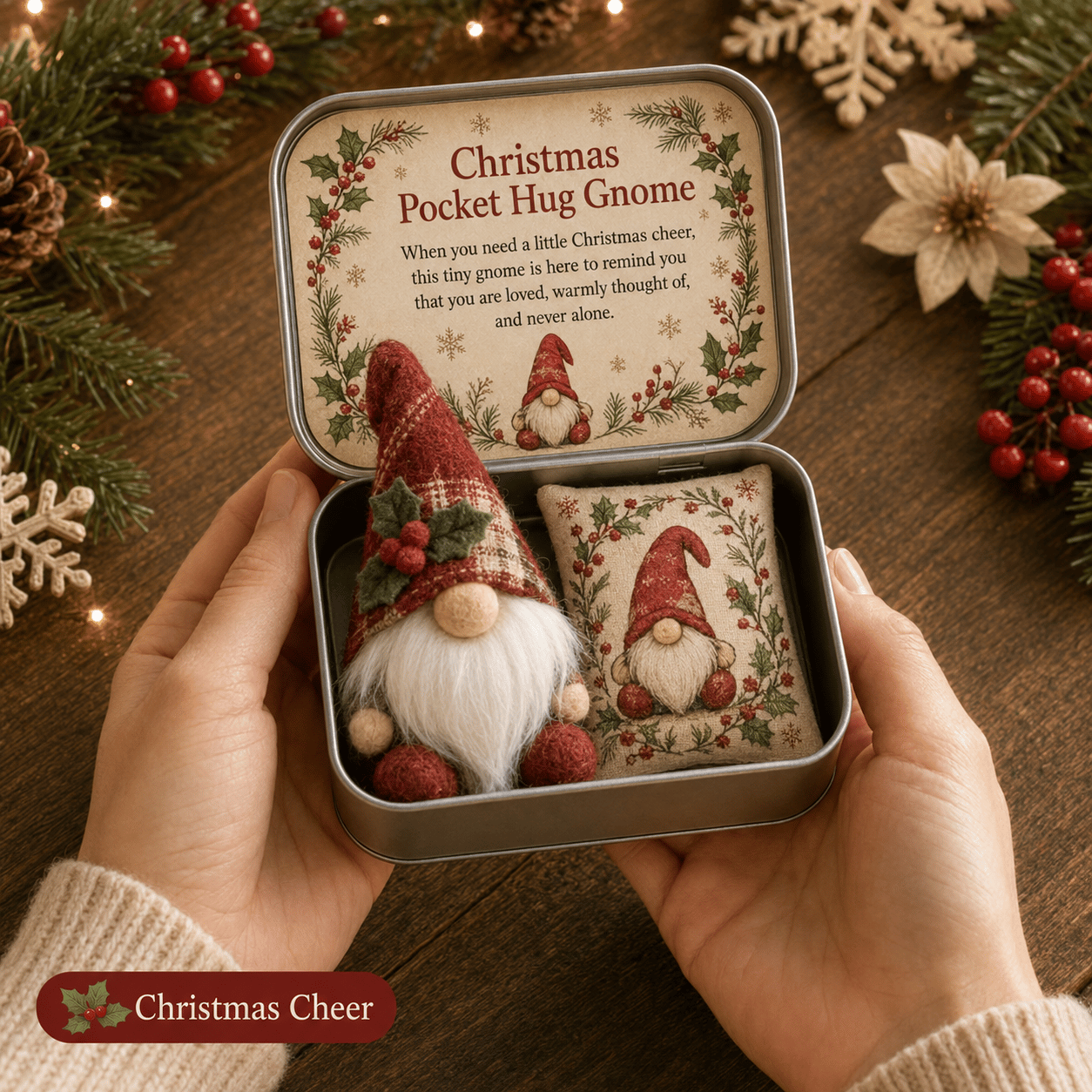 🔥 LAST DAY 49% OFF – 💌 Pocket Hug Gnome Comfort Gift Tin | Mini Plush Keepsake with Heartfelt Message, Matching Cushion & Protective Metal Case 🧸✨