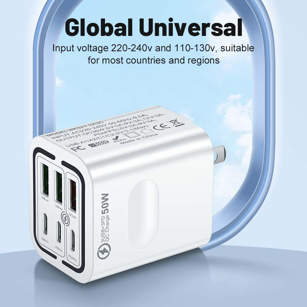 Portable Multi Port Charging Station 50W, 6-Port USB C & USB A
