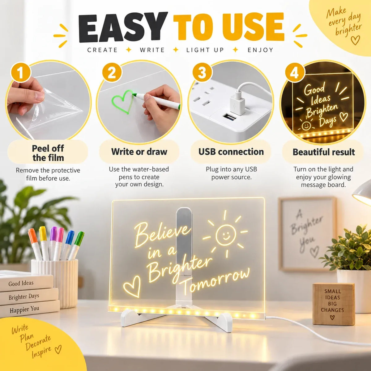 Creative Rewritable Acrylic LED Message Board 🎨 (set come with 7 Pens)