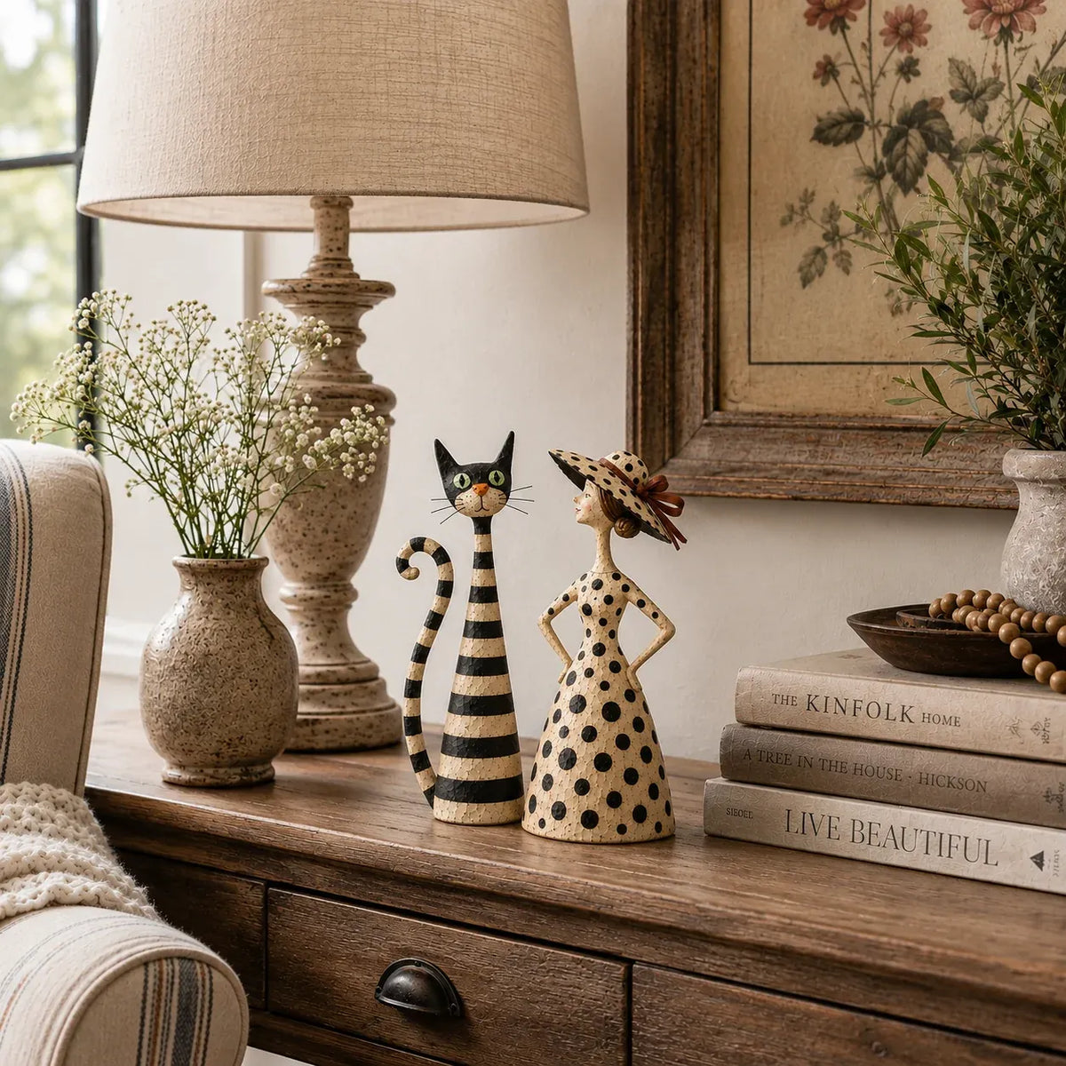 🐱Vintage  Cat & Lady Sculptures