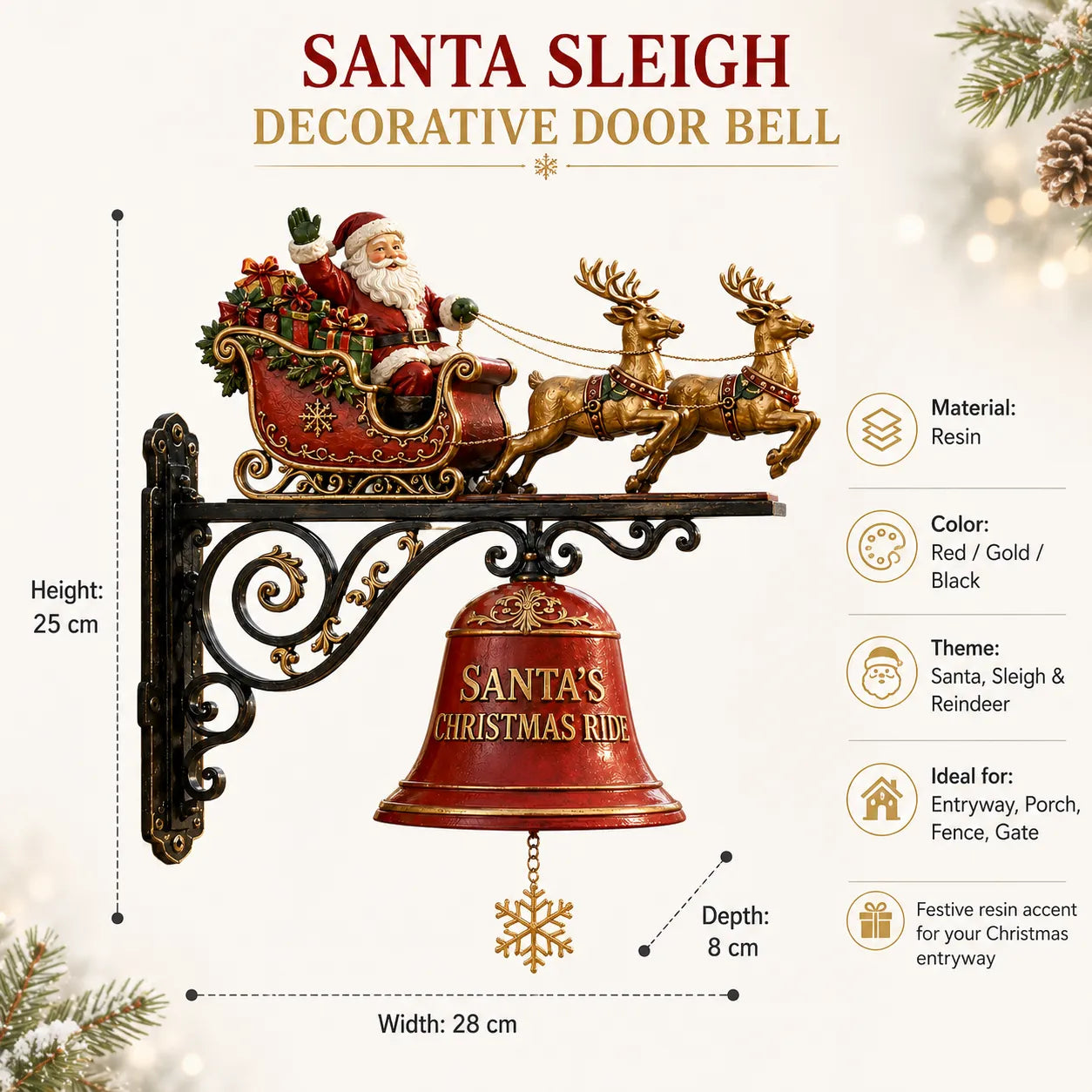 🎅 Santa Sleigh with Reindeer & Bell | 3D Christmas Outdoor Decoration