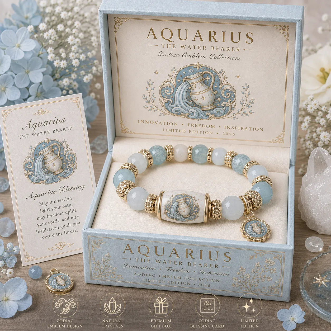 🔥Limited Edition💫 12 Zodiac Bracelet – Natural Chalcedony, Your Sign, Your Energy