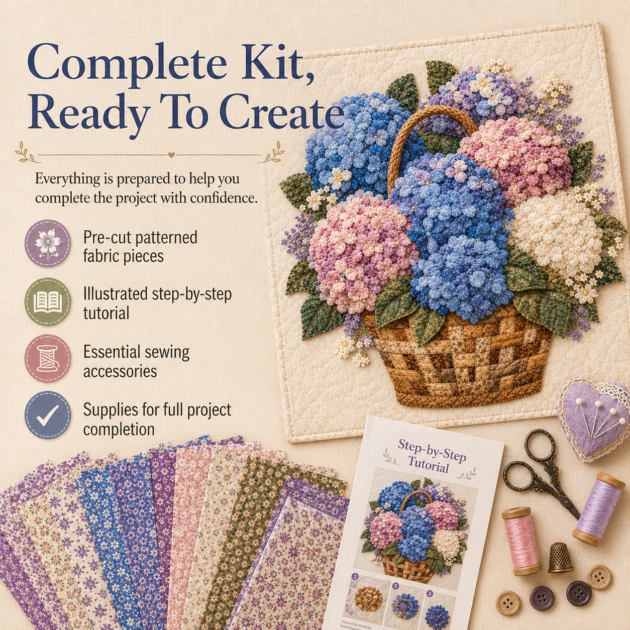 🔥LAST DAY 50% OFF - 🌸Floral Basket Patchwork DIY Kit | 3D Layered Fabric Flower Art Craft for Home Decor & Gifts