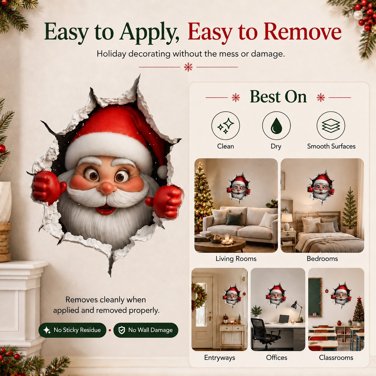 🔥Last Day 50% OFF-Creative 3D Christmas Santa Wall Sticker